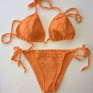 Crochet Bright Orange Bikini Set 🍑